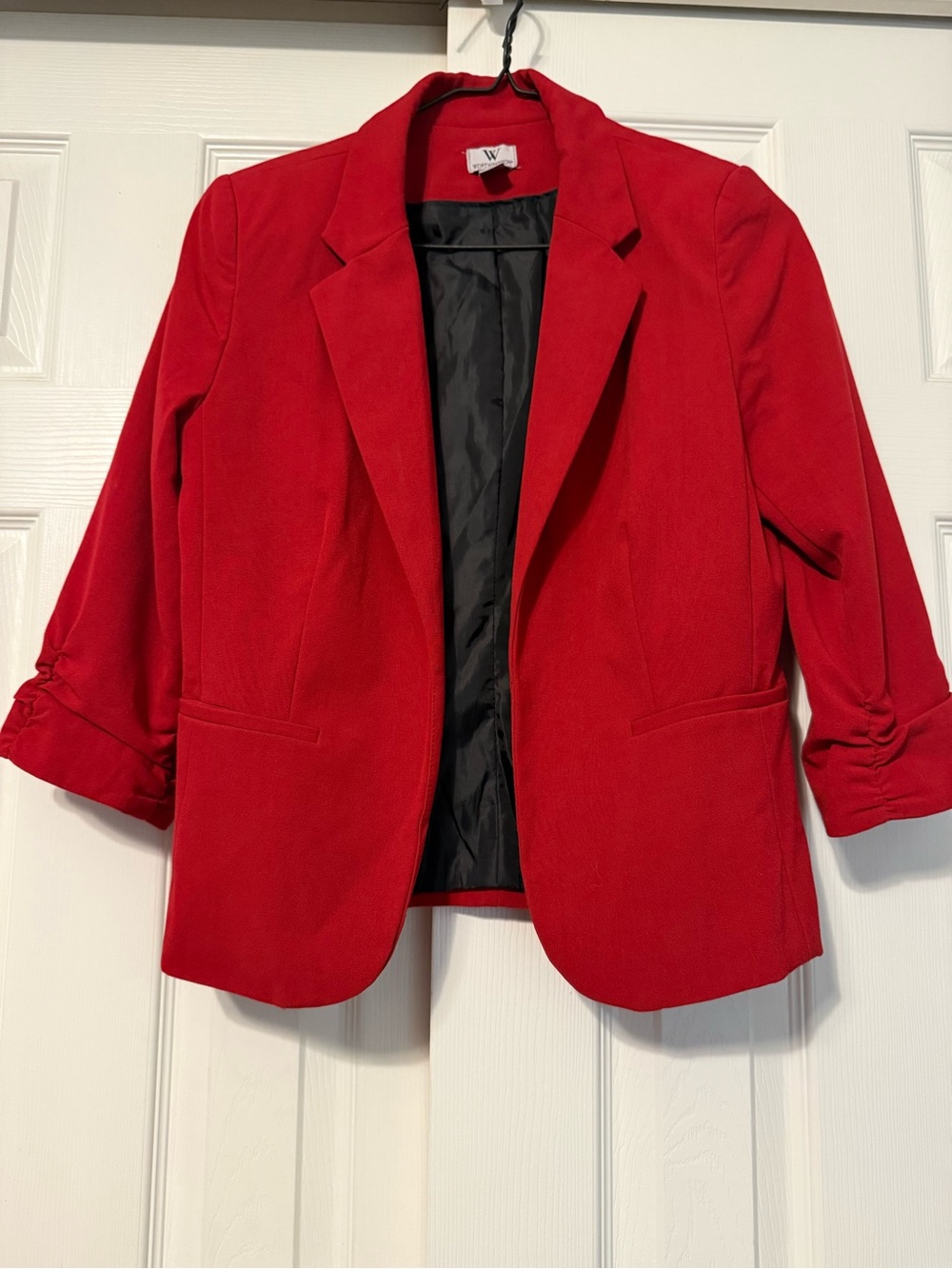 Worthington Red Ruched Sleeve Blazer